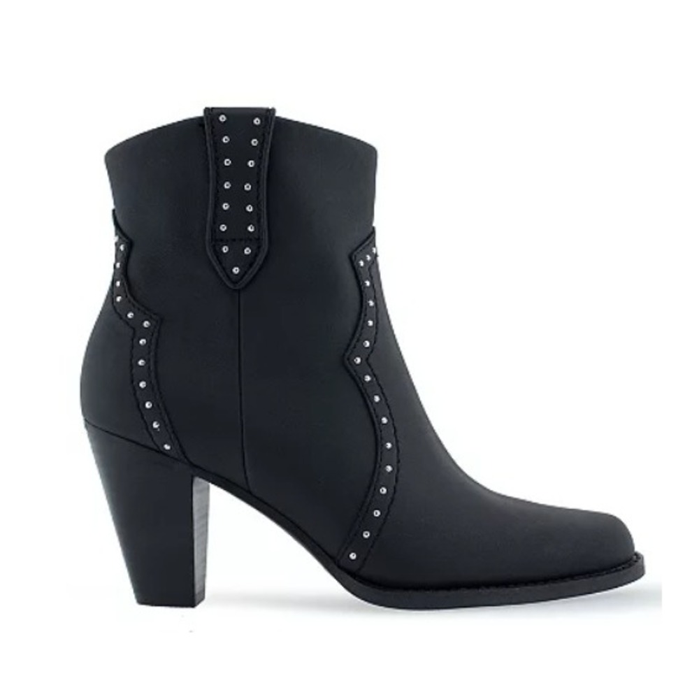 Aerosoles Women's Lazu Black Leather Studded‎ Western Ankle Boots Size 11M NEW